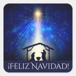 Anpassningsbar Feliz Navidad Blue Nativitetststjär Fyrkantigt Klistermärke
