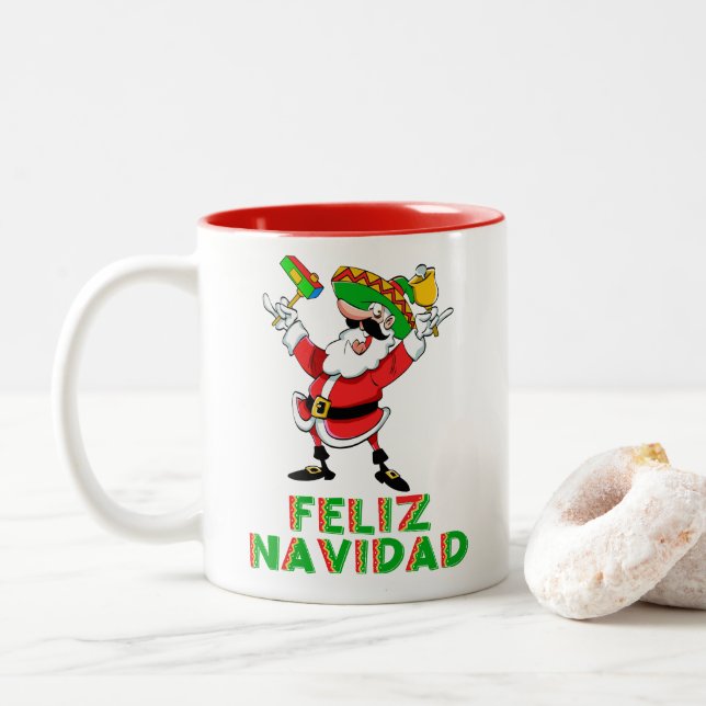 Anpassningsbar Feliz Navidad Mexiko jultomte Två-Tonad Mugg (Med munk)