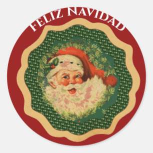 Anpassningsbar Feliz Navidad Vintage jul Jultomten Runt Klistermärke