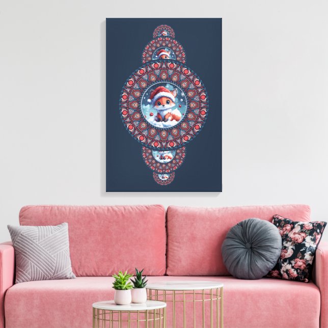 Anpassningsbar Festive Kawaii Fox Ornamental Manda Canvastryck (Insitu (Vardagsrum))