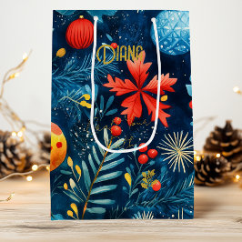 Anpassningsbar Festive Lövs and Baubles Gift Bag