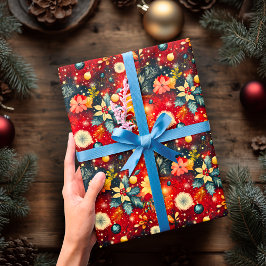 Anpassningsbar Festive Red Blommigt jul Presentpapper