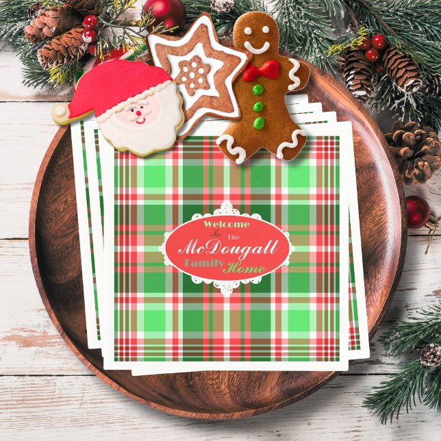 Anpassningsbar Festive Red Grönt Vit jul-Helgdag Pappersservett (Skapare uppladdad)
