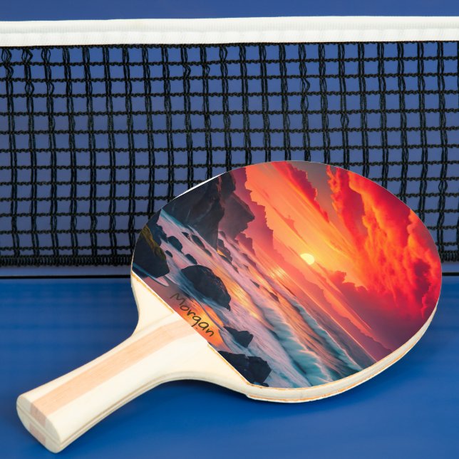 Anpassningsbar Fiery Sunset Kusten - Ocean Cliffs Pingisracket (Insitu)