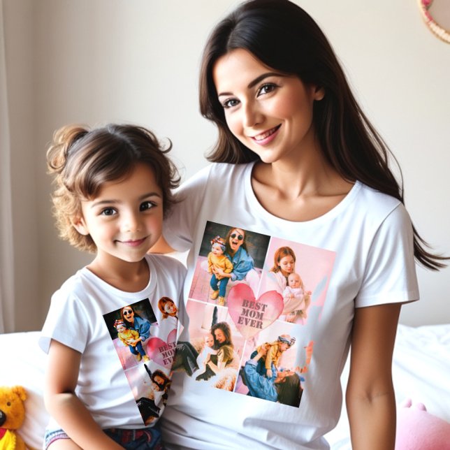 Anpassningsbar filtrerad bilder x4 och monogram hj t shirt (Heart monogram with custom text and four personalized pictures. Best mom ever)