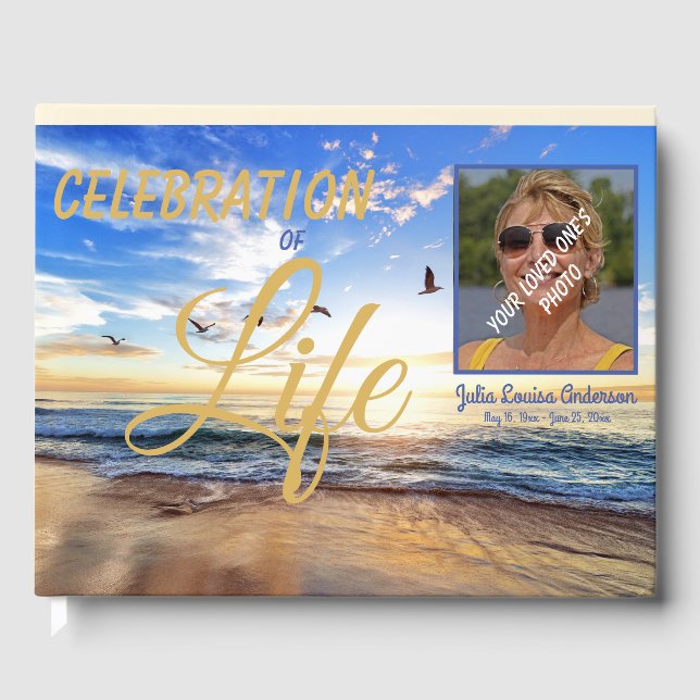 Anpassningsbar Firande i Life Sunrise Ocean Photo Gästböcker (Framsida)