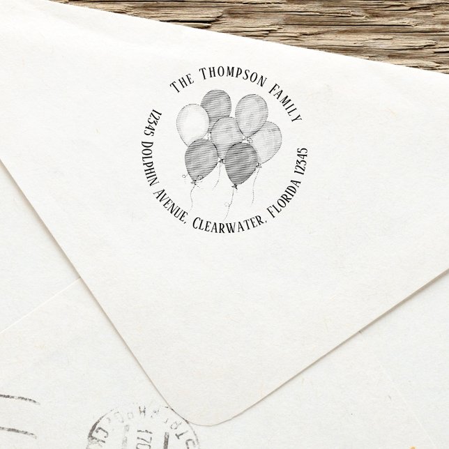 Anpassningsbar Firande Returadress Självfärgande Stämpel (Birthday Balloons custom return address stamp.)