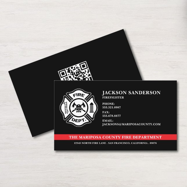 Anpassningsbar Fire Department Firefighter QR-kod Visitkort (Custom Fire Department Firefighter QR Code Business Card)