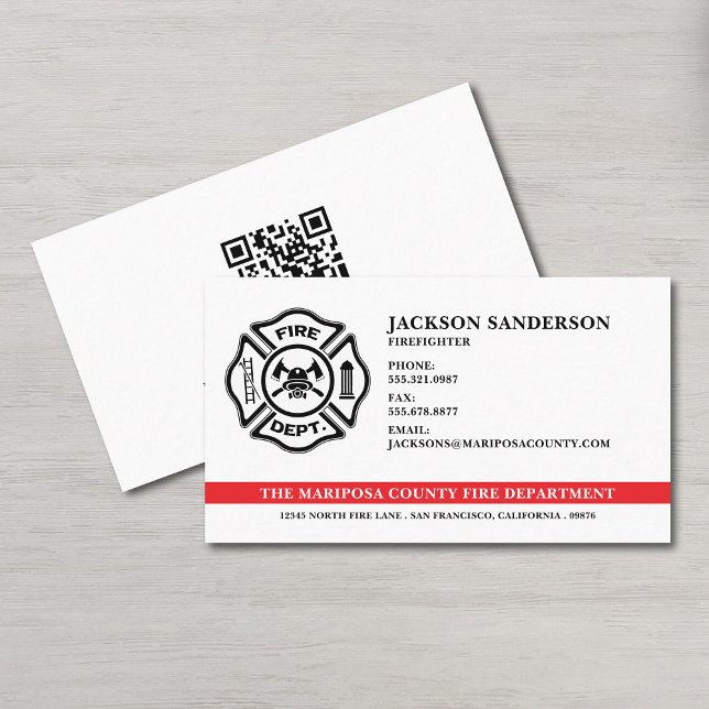 Anpassningsbar Fire Department Firefighter QR-kod Visitkort (Custom Fire Department Firefighter QR Code Business Card)