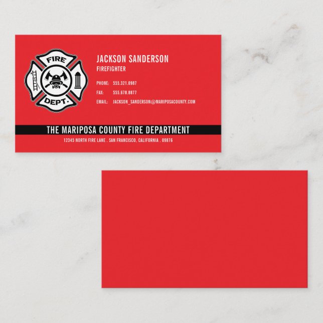 Anpassningsbar Fire Department Firefighter Red Lin Visitkort (Fram/baksida)