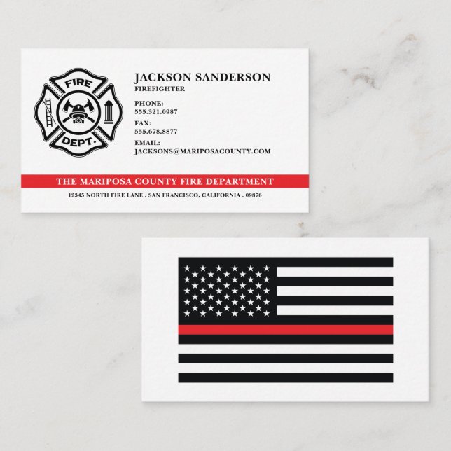 Anpassningsbar Fire Department Firefighter Red Lin Visitkort (Fram/baksida)