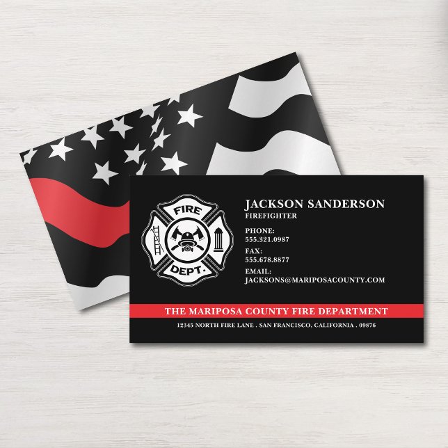 Anpassningsbar Fire Department Firefighter Red Lin Visitkort (Custom Fire Department Firefighter Red Line Logo Business Card)