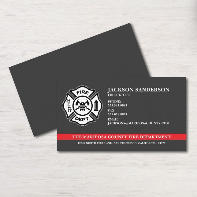 Anpassningsbar Fire Department Firefighter Red Lin Visitkort (Custom Fire Department Firefighter Red Line Logo Business Card)