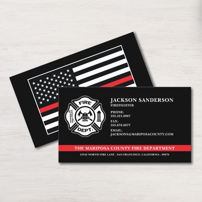 Anpassningsbar Fire Department Firefighter Red Lin Visitkort (Custom Fire Department Firefighter Red Line Logo Business Card)