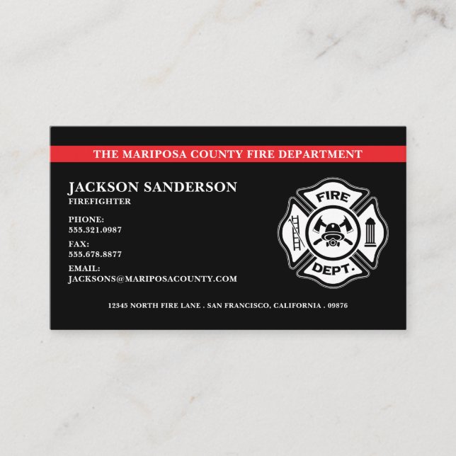 Anpassningsbar Fire Department Logotyp Firefighter Visitkort (Framsida)