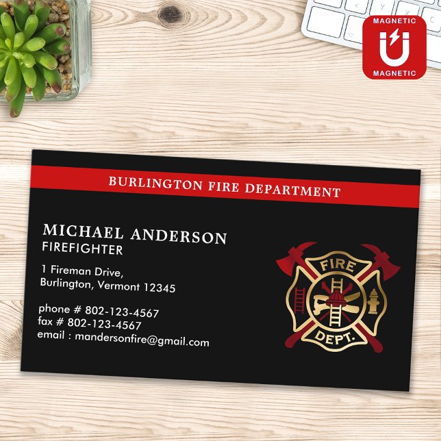 Anpassningsbar Fire Department Logotyp Modern Fire Magnetiska Visitkort (Skapare uppladdad)