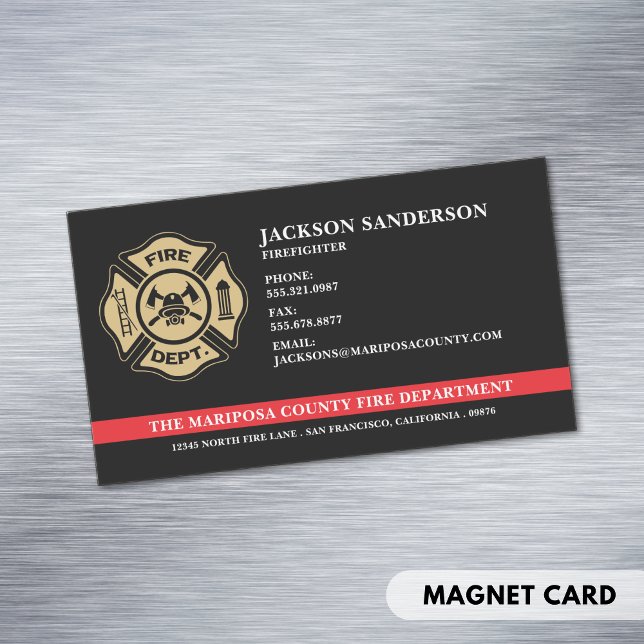 Anpassningsbar Firefighter Fire Department Fireman Magnetiska Visitkort (Custom Firefighter Fire Department Fireman Logo Business Card Magnet)