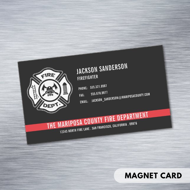 Anpassningsbar Firefighter Fire Department Red Lin Magnetiska Visitkort (Custom Firefighter Fire Department Red Line Logo Business Card Magnet)
