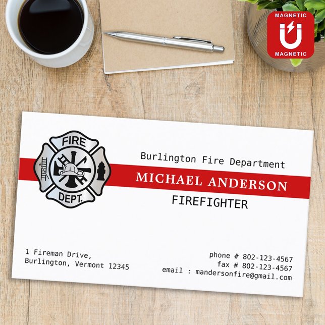 Anpassningsbar Firefighter Fire Station Red Line L Magnetiska Visitkort (Skapare uppladdad)