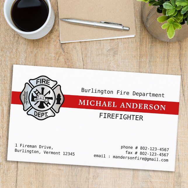 Anpassningsbar Firefighter Fire Station Red Line L Visitkort (Skapare uppladdad)