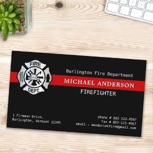 Anpassningsbar Firefighter Fire Station Red Line L Visitkort