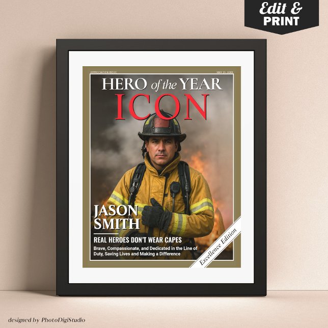Anpassningsbar Firefighter Gift Fireman Magazine C Poster (First Responder Gift Idea, Firemen Policemen Paramedic Gift, Custom Magazine Cover Poster)