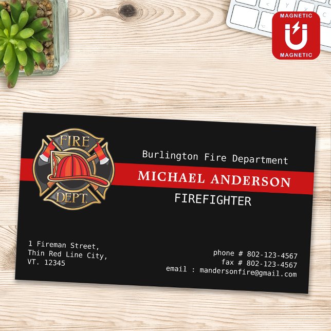Anpassningsbar Firefighter Red Line Fire Departmen Magnetiska Visitkort (Skapare uppladdad)