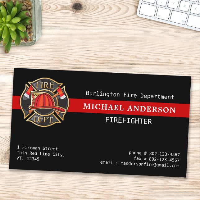 Anpassningsbar Firefighter Red Line Fire Departmen Visitkort (Skapare uppladdad)