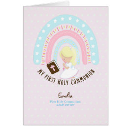 Anpassningsbar First Heliga Communion Cute Blonde  Hälsningskort