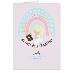 Anpassningsbar First Heliga Communion Cute Blonde Hälsningskort
