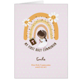 Anpassningsbar First Heliga Communion Cute Brown H Hälsningskort