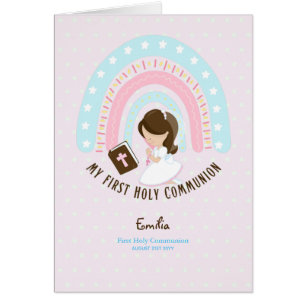 Anpassningsbar First Heliga Communion Cute Brown H Hälsningskort