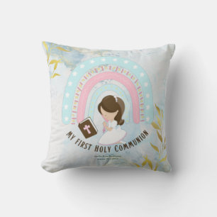 Anpassningsbar First Heliga Communion Cute Brown H Kudde