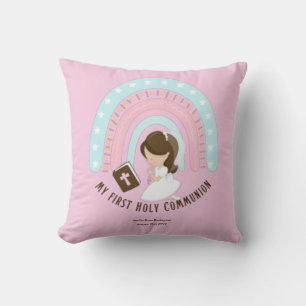 Anpassningsbar First Heliga Communion Cute Brown H Kudde