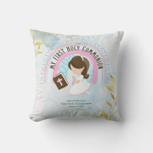 Anpassningsbar First Heliga Communion Cute Brown H Kudde