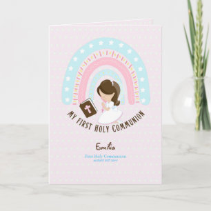 Anpassningsbar First Heliga Communion Cute Brown H Tack Kort