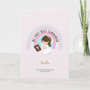 Anpassningsbar First Heliga Communion Cute Brown H Tack Kort
