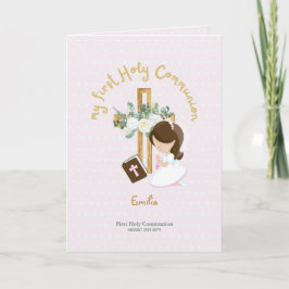 Anpassningsbar First Heliga Communion Cute Brown H Tack Kort