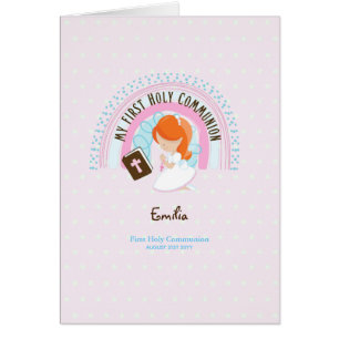 Anpassningsbar First Heliga Communion Cute Red Hai Hälsningskort
