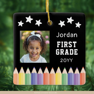 Anpassningsbar First Klass Colorful Photo Keepsak Julgransprydnad Keramik