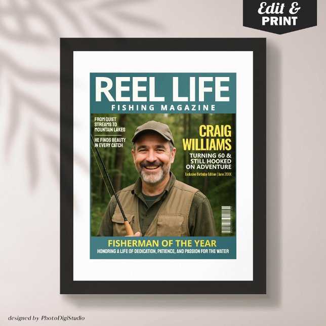 Anpassningsbar Fishing Magazine Cover, Fisherman P Poster (Custom Fishing Magazine Cover, Fisherman Portrait Poster)