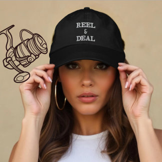 Anpassningsbar Fishing Reel & Deal Gift for Angler Broderad Keps