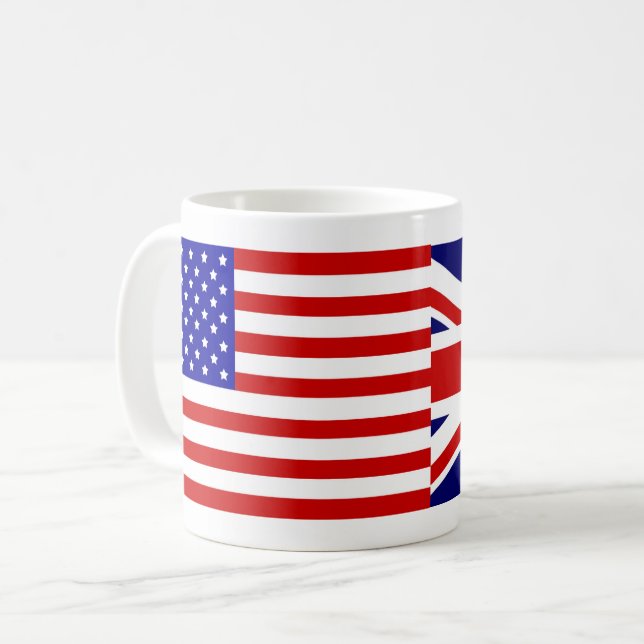 Anpassningsbar flagga av USA & flagga av Storbrita Kaffemugg (Framsida vänster)
