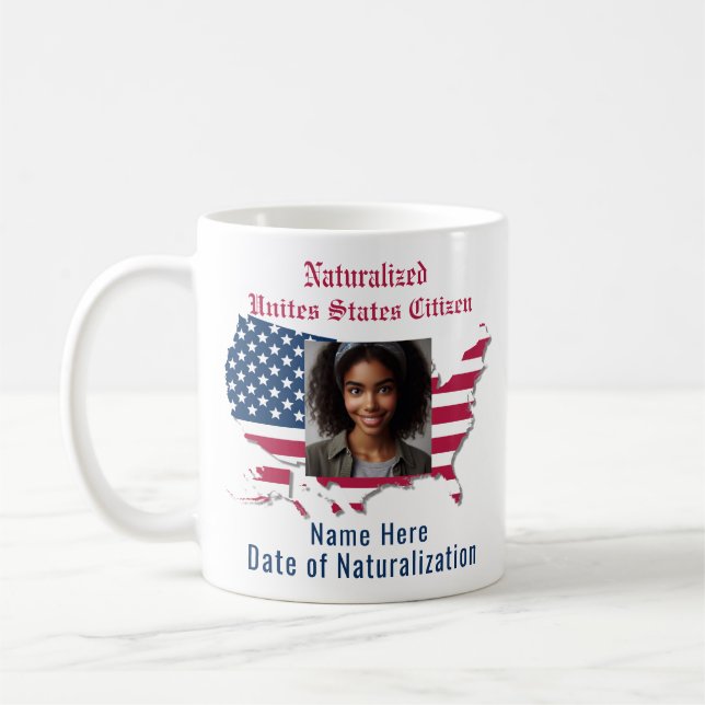 Anpassningsbar Flagga, Karta, USA, medborgarblått Kaffemugg (Vänster)