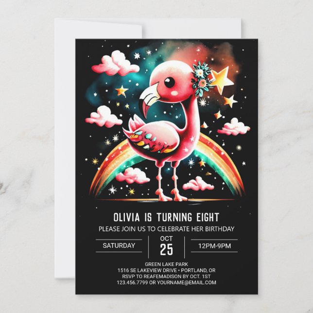Anpassningsbar Flamingo Elegant Birthday Inbjudningar (Framsida)