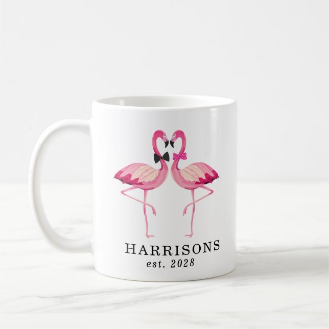 Anpassningsbar flamingo NewLed Couples Namn Script Kaffemugg (Vänster)