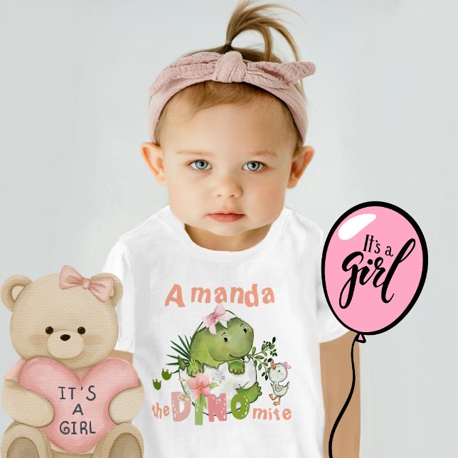 Anpassningsbar Flicka Dinosaur DINO Mite T-Shirt (Custom Baby Girl Dinosaur DINO Mite T-Shirt )