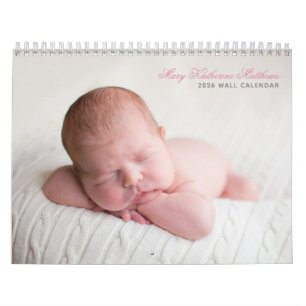 Anpassningsbar Flicka Newborn Photo Chic Rosa 2025 Kalender