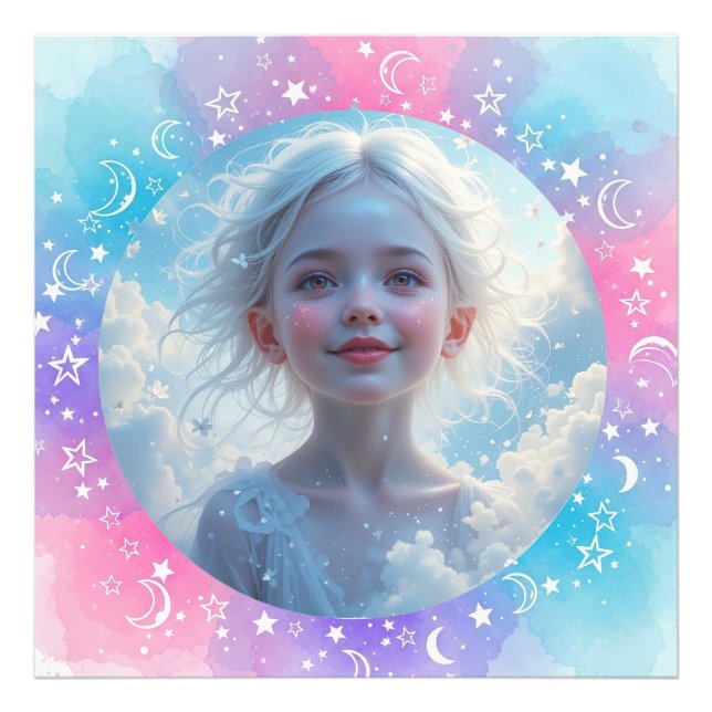 Anpassningsbar Flicka - Pastel Watercolor Stars &  Fototryck (Framsidan)