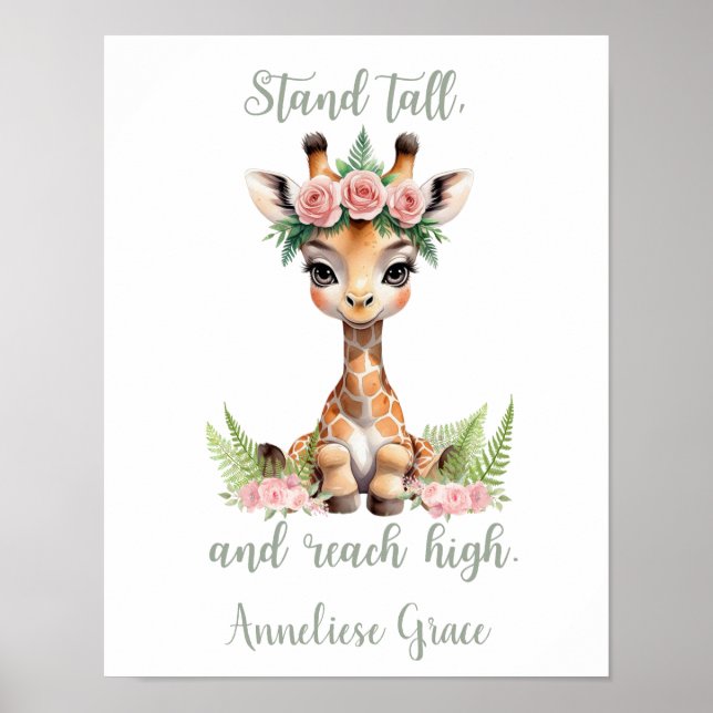 Anpassningsbar Flicka Safari Nursery Cute Giraffe Poster (Framsidan)